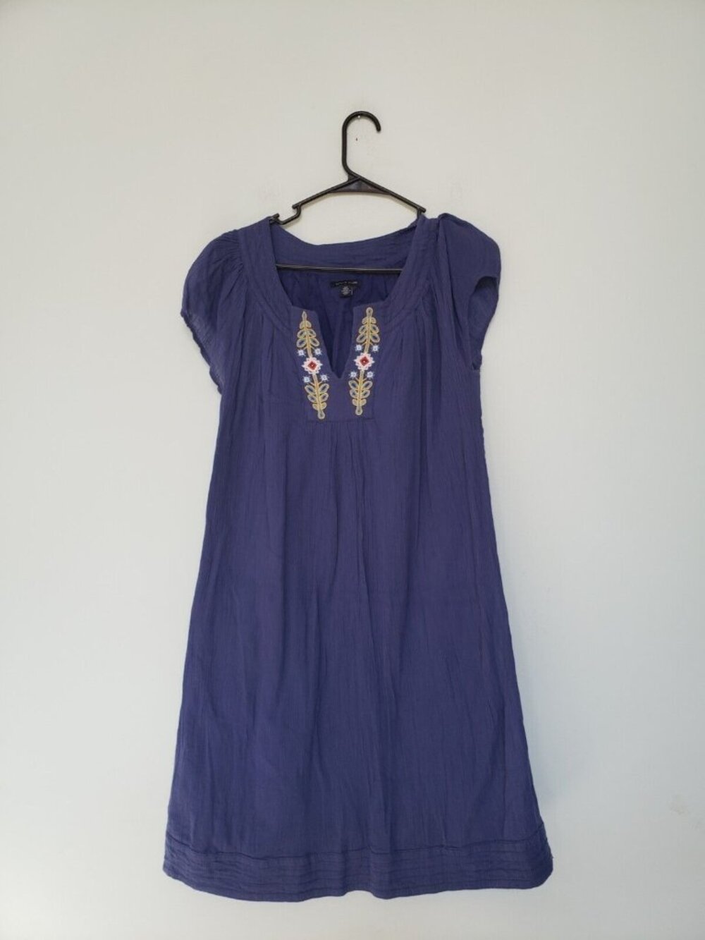 Tommy Hilfiger Women S Mini Dress Blue Short Sleeve Bead Embroidery Cotton Boho